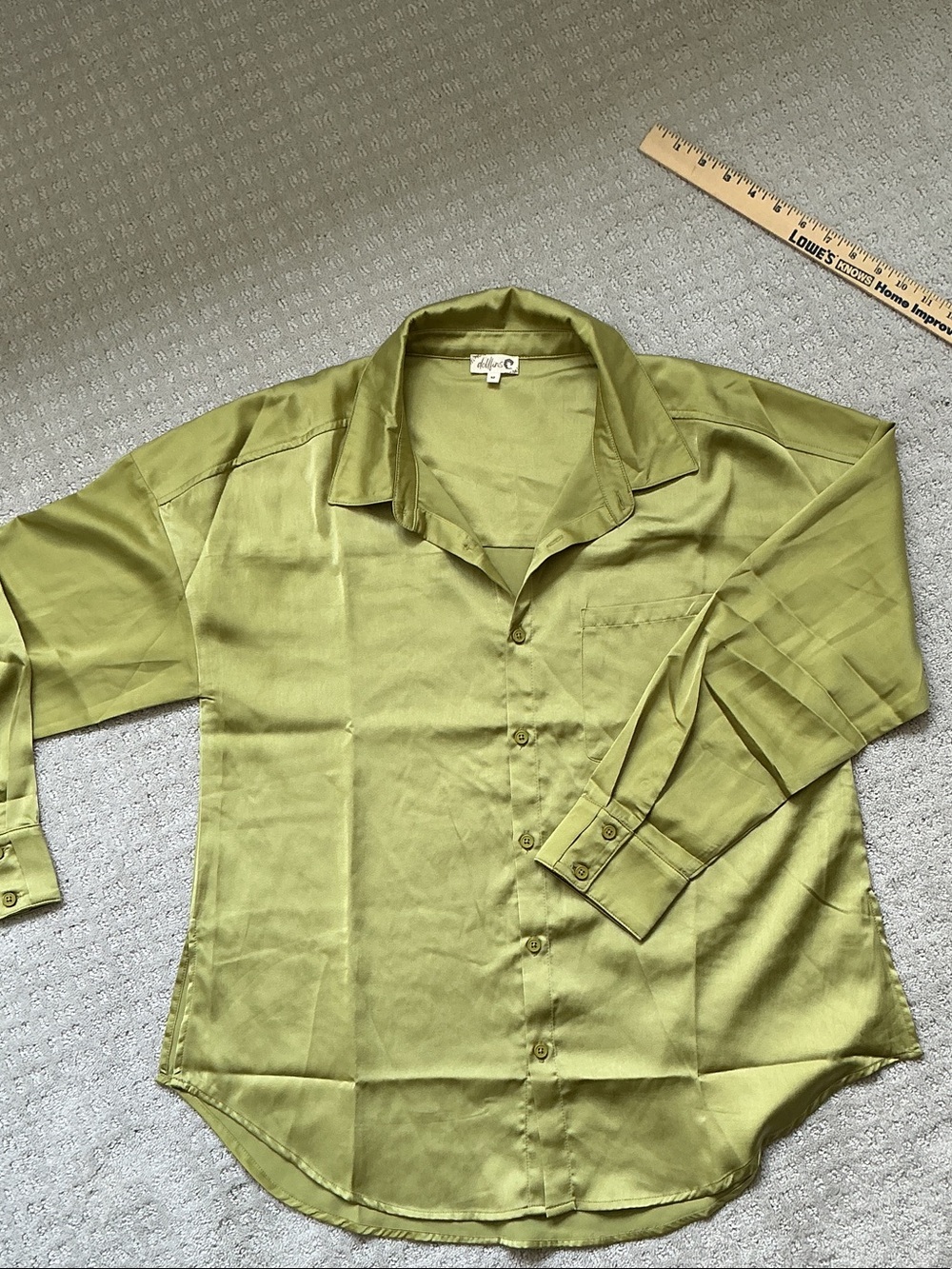 Dolfin Olive Green Satin Button-Up Blouse